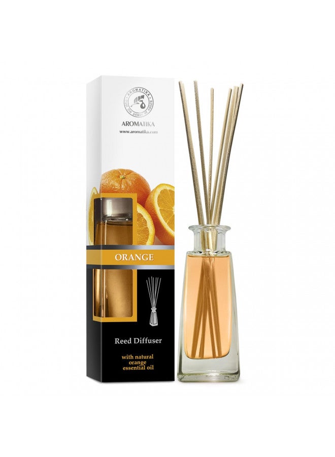 Aromatika معطر برتقالي مع زيت البرتقال 3.4 أونصة سائلة - غرفة منعشة - عطر يدوم طويلاً - معطر عصي برتقالي - مجموعة هدايا المعطر - للعلاج بالروائح - المنزل - معطر زيت البرتقال الأساسي من أروما تيكا - Image 1