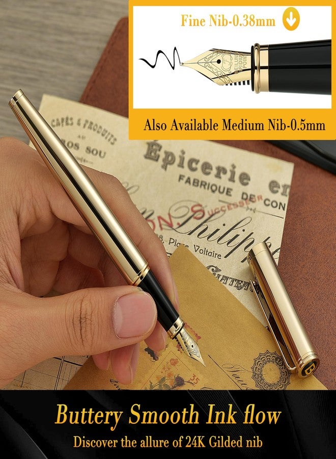 BEILUNER Gold Fountain Pen,Stunning Luxury Pens with 24K Gold Accents, Gorgeous 24K Gilded Nib(Fine), Ink Converter,Fancy Pen Gift for Men&Women-Elegant, Graduation, Office, Reliable,Nice for Writing - Image 4