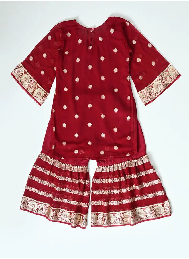 BELLA MODA Printed Round Neck Kurta & Tiered Sharara Set by Styli