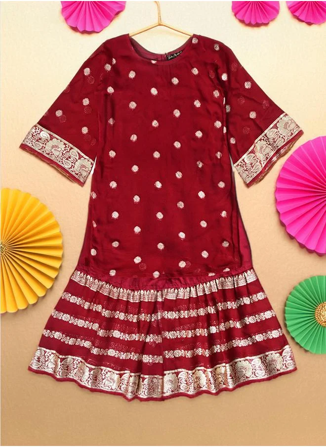 BELLA MODA Printed Round Neck Kurta & Tiered Sharara Set by Styli