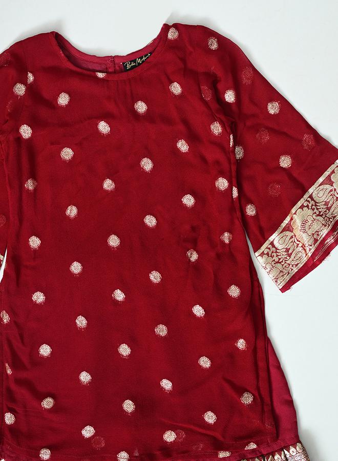 BELLA MODA Printed Round Neck Kurta and Tiered Sharara Set - Image 3