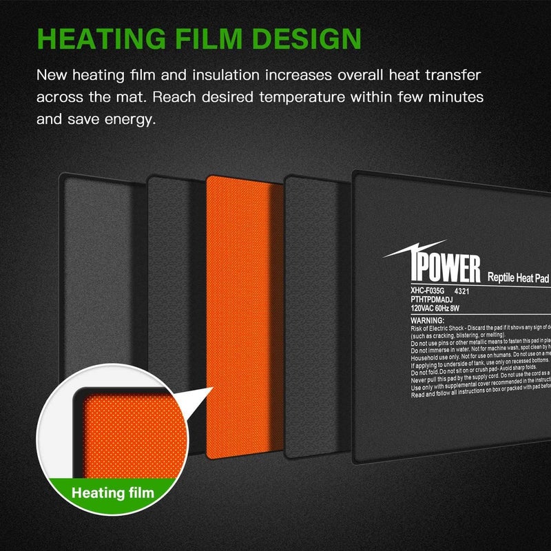 iPower 6 by 8 Inch Reptile Heating Pad with Temperature Adjustable Controller Knob Under Tank Warmer Terrarium Heat Mat for Reptiles and Amphibians - Image 5