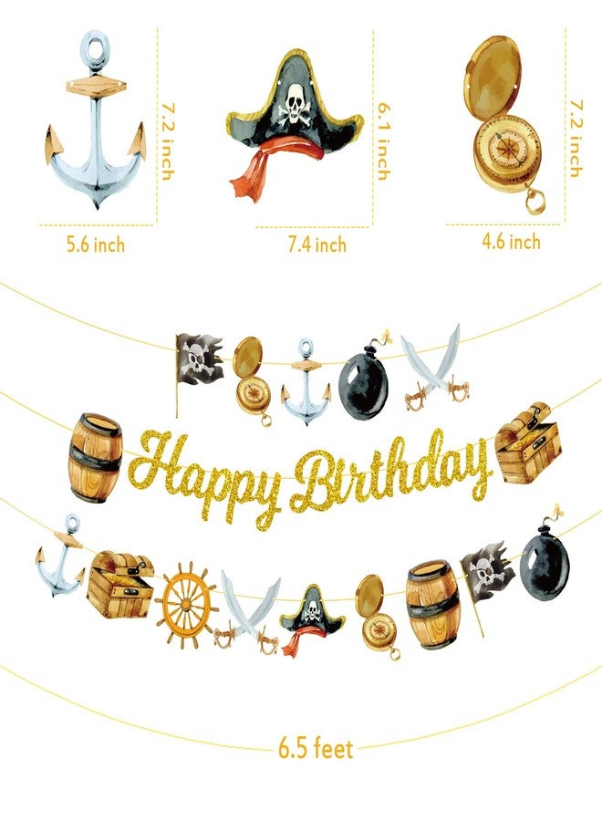 TBEEJ Pirate Party Banners 3Pcs Happy Birthday Banners Sea Cutout Garland Banners for Boy Girls Theme Baby Shower Birthday Party Supplies - Image 4