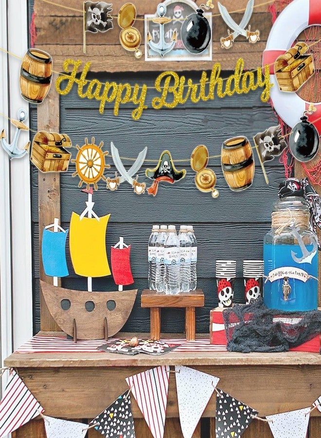 TBEEJ Pirate Party Banners 3Pcs Happy Birthday Banners Sea Cutout Garland Banners for Boy Girls Theme Baby Shower Birthday Party Supplies - Image 3