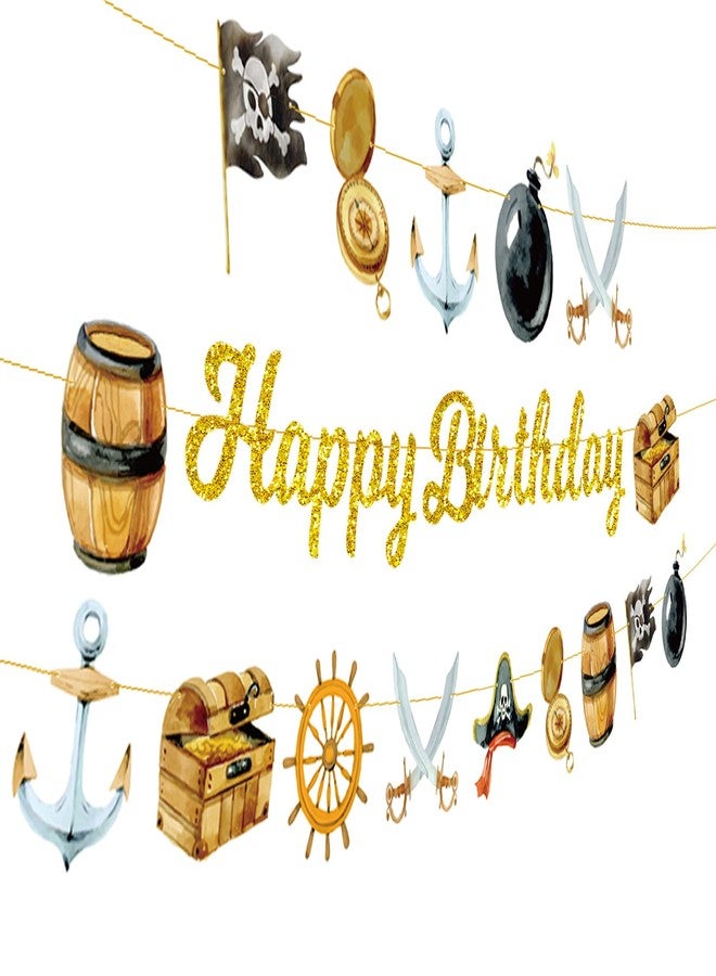 TBEEJ Pirate Party Banners 3Pcs Happy Birthday Banners Sea Cutout Garland Banners for Boy Girls Theme Baby Shower Birthday Party Supplies - Image 1
