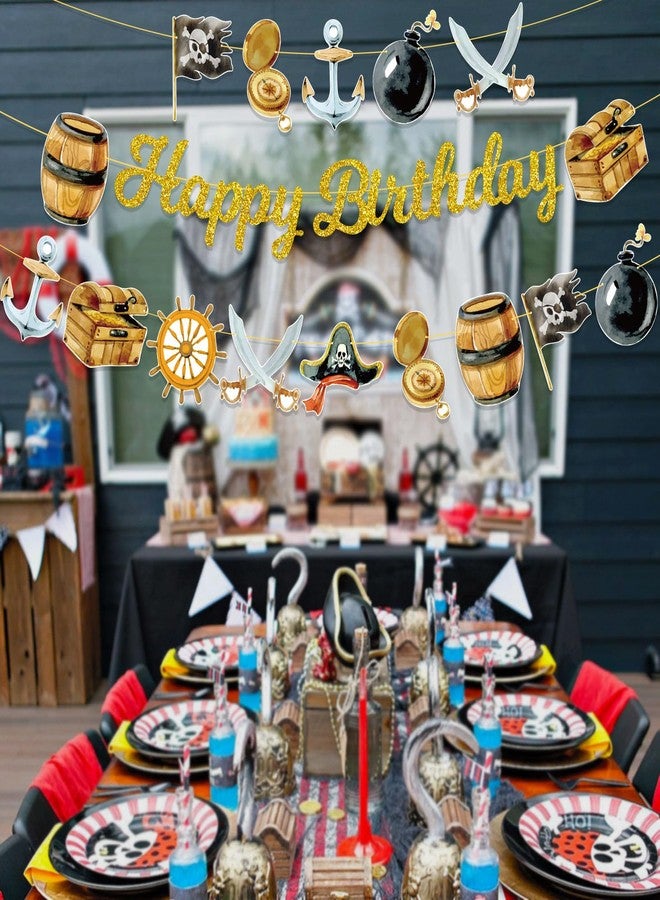 TBEEJ Pirate Party Banners 3Pcs Happy Birthday Banners Sea Cutout Garland Banners for Boy Girls Theme Baby Shower Birthday Party Supplies - Image 2