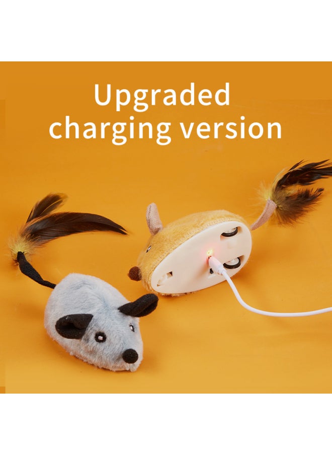 Fun Cat Toy Charging Upgrade Electric Induction Mouse Trembles Simulation Small White Rabbit Plush Cat Self-hi To Relieve Boredom Dog-Color:Rechargeable Mouse English Box Set (grey + Yellow)  - Image 1