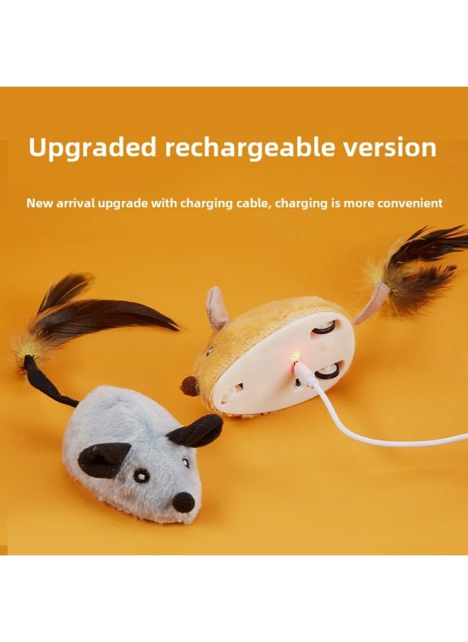 Fun Cat Toy Charging Upgrade Electric Induction Mouse Trembles Simulation Small White Rabbit Plush Cat Self-hi To Relieve Boredom Dog-Color:Rechargeable Mouse English Box Set (grey + Yellow)  - Image 5