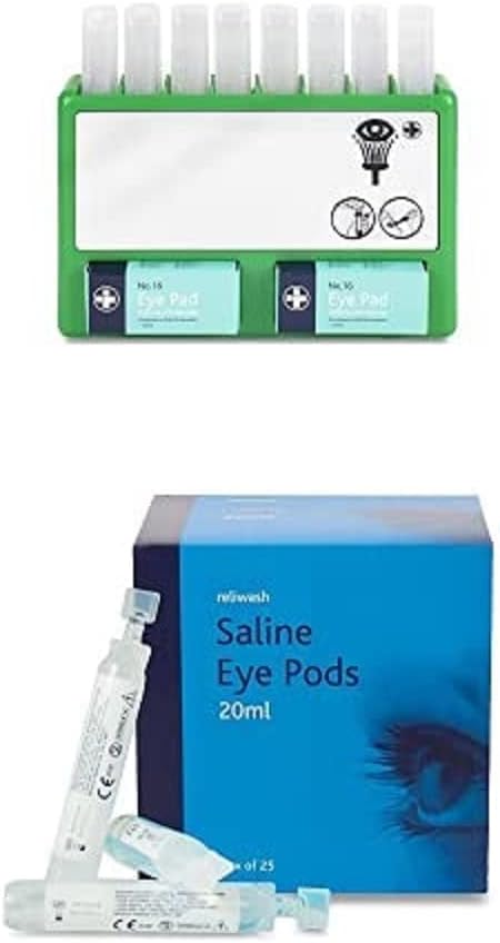 محطة غسل العين بمحلول ملحي من ريلانس مع كبسولات غسل العين ووسادات العين وكبسولات غسل العين للتجديد