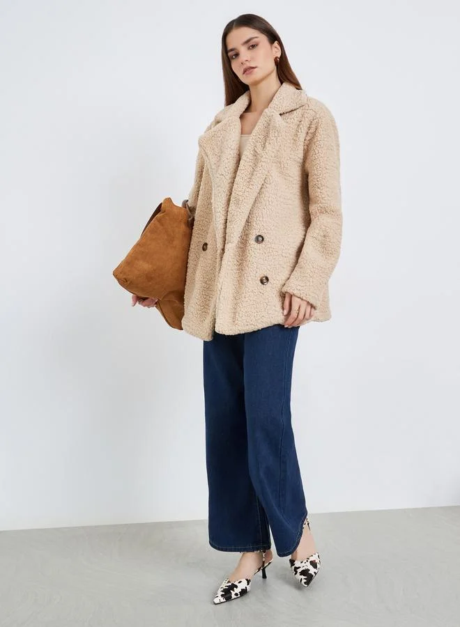 ستايلي معطف تيدي بصف أزرار مزدوج