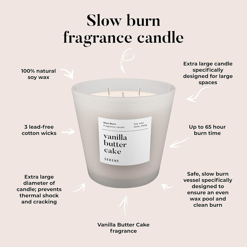 Hidden Label شمعة معطرة كبيرة من ماركة Hidden Label، عطر Vanilla Butter Cake، شمعة ضخمة 30 أونصة بثلاث فتائل، شموع الصويا الطبيعية بطيئة الاحتراق للمنزل من مجموعة Serene - Image 4