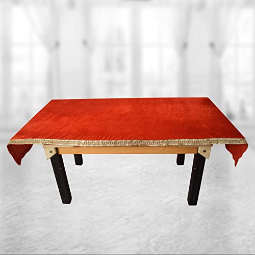 Dulhan DLC (1mtr X 1.5 Meter) Velvet Table Cover for Decoration, Pooja Table Cloth,Medium Size Puja Cloth for Mandir and Multipurpose use Ganpati Aasan,Janmashtmi, Navratri and Festive Home Decor - Image 2