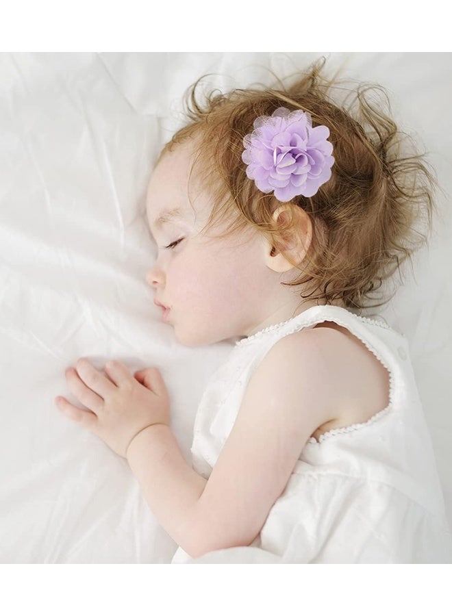 Cinaci 24 Pack/12 Pairs Solid 2.8" Chiffon Flower Fully Lined Alligator Hair Clips Duckbill Barrettes Accessories for Baby Girls Infants Toddlers Kids - Image 2