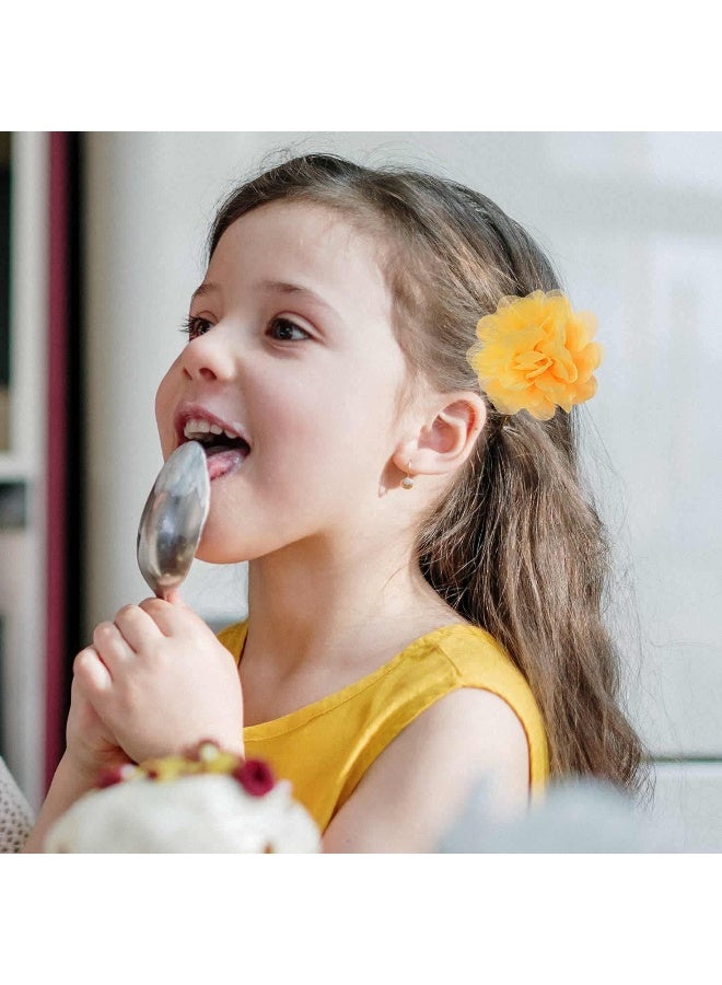 Cinaci 24 Pack/12 Pairs Solid 2.8" Chiffon Flower Fully Lined Alligator Hair Clips Duckbill Barrettes Accessories for Baby Girls Infants Toddlers Kids - Image 4