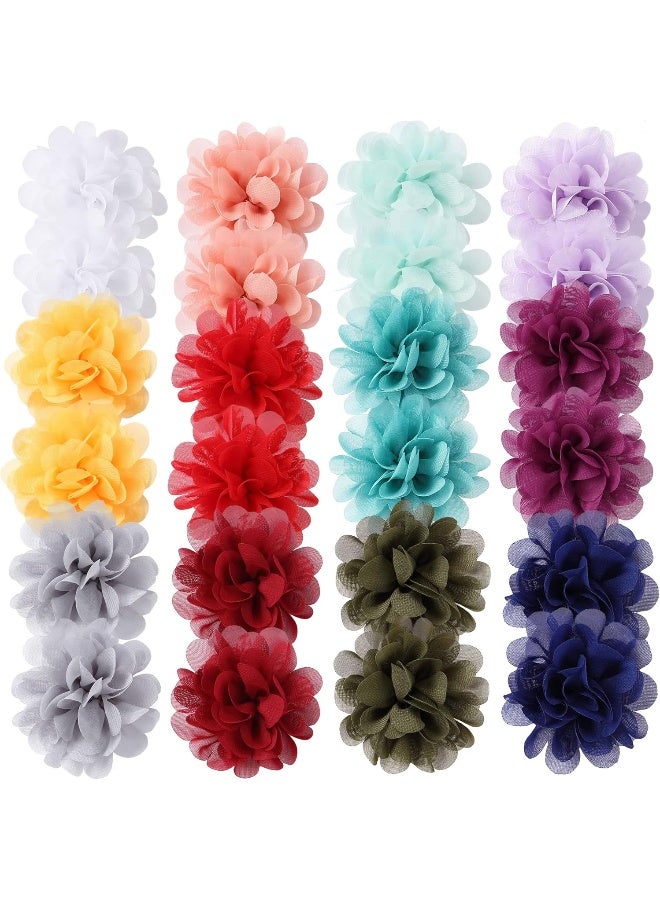 Cinaci 24 Pack/12 Pairs Solid 2.8" Chiffon Flower Fully Lined Alligator Hair Clips Duckbill Barrettes Accessories for Baby Girls Infants Toddlers Kids - Image 1