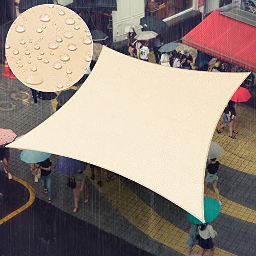 AMGO Amgo 7' x 12' Beige Rectangle Waterproof Sun Shade Sail UPF50+ AMWTPR0712 Canopy Awning Shelter, 98% UV Blockage Water  - Image 2