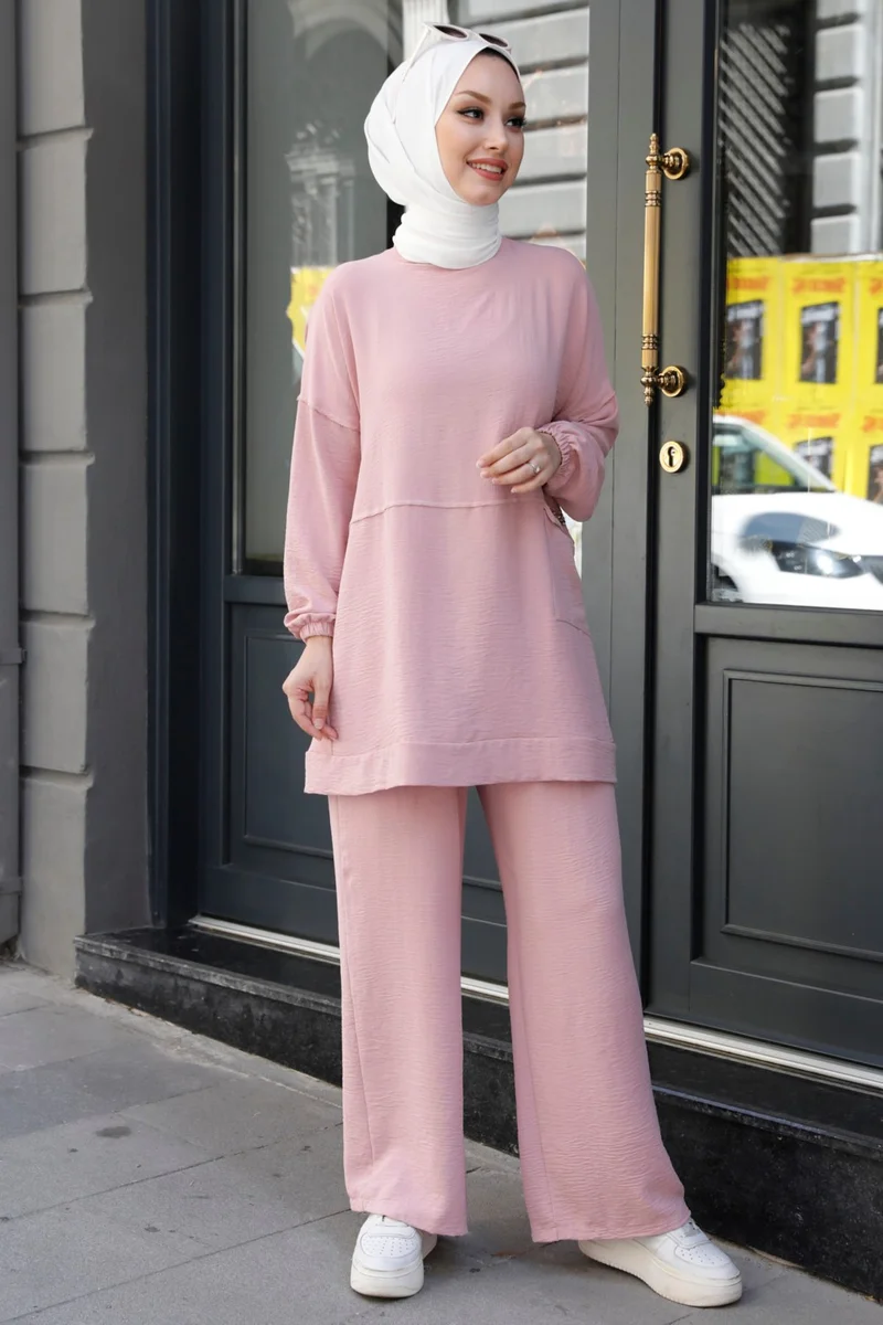 Tofisa 10542-GÜL Chain Detailed Tunic Trousers Two Piece Set