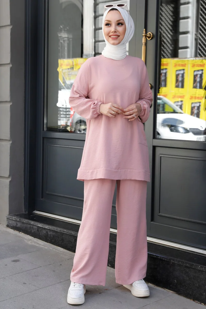 Tofisa 10542-GÜL Chain Detailed Tunic Trousers Two Piece Set