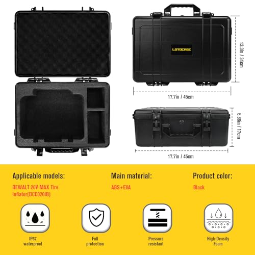 LOTOCASE Air Compressor Hard Case Compatible with DEWALT 20V MAX Tire Inflator DCC020IB, Air Pump Storage Carrying Bag for DEWALT DCC020IB Tools, with Pocket for Battery Pack and Charging （ CASE ONLY) - Image 3