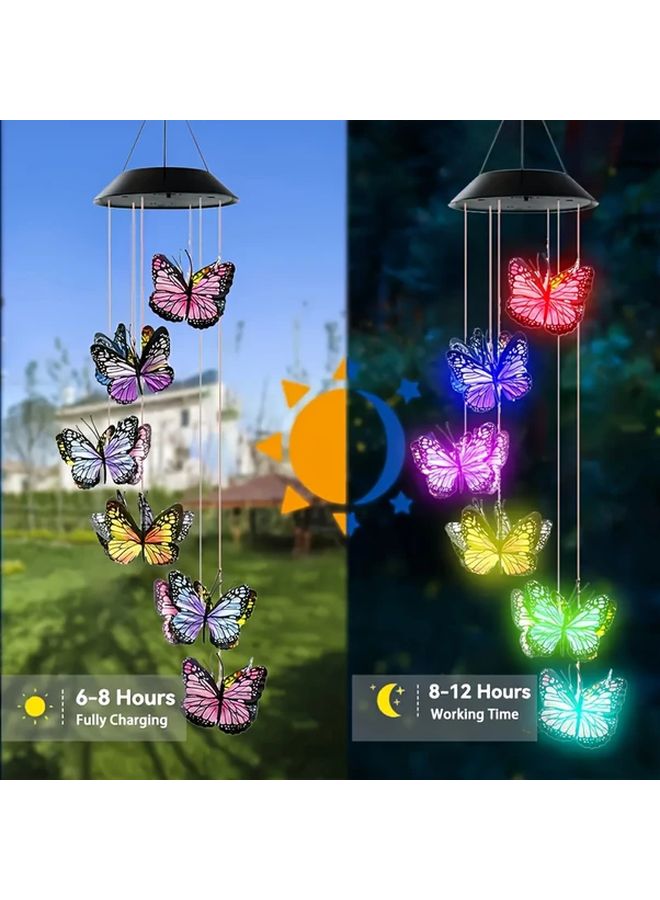 Colorful Solar Butterfly Wind Chime Light With Crystal LED Outdoor Garden Decor - Image 2