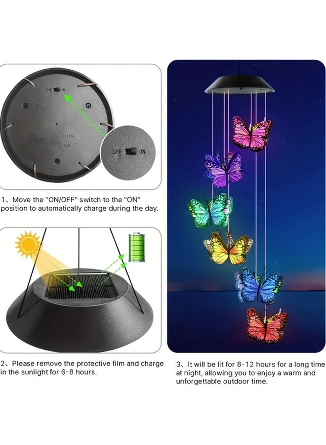 Colorful Solar Butterfly Wind Chime Light With Crystal LED Outdoor Garden Decor - Image 5