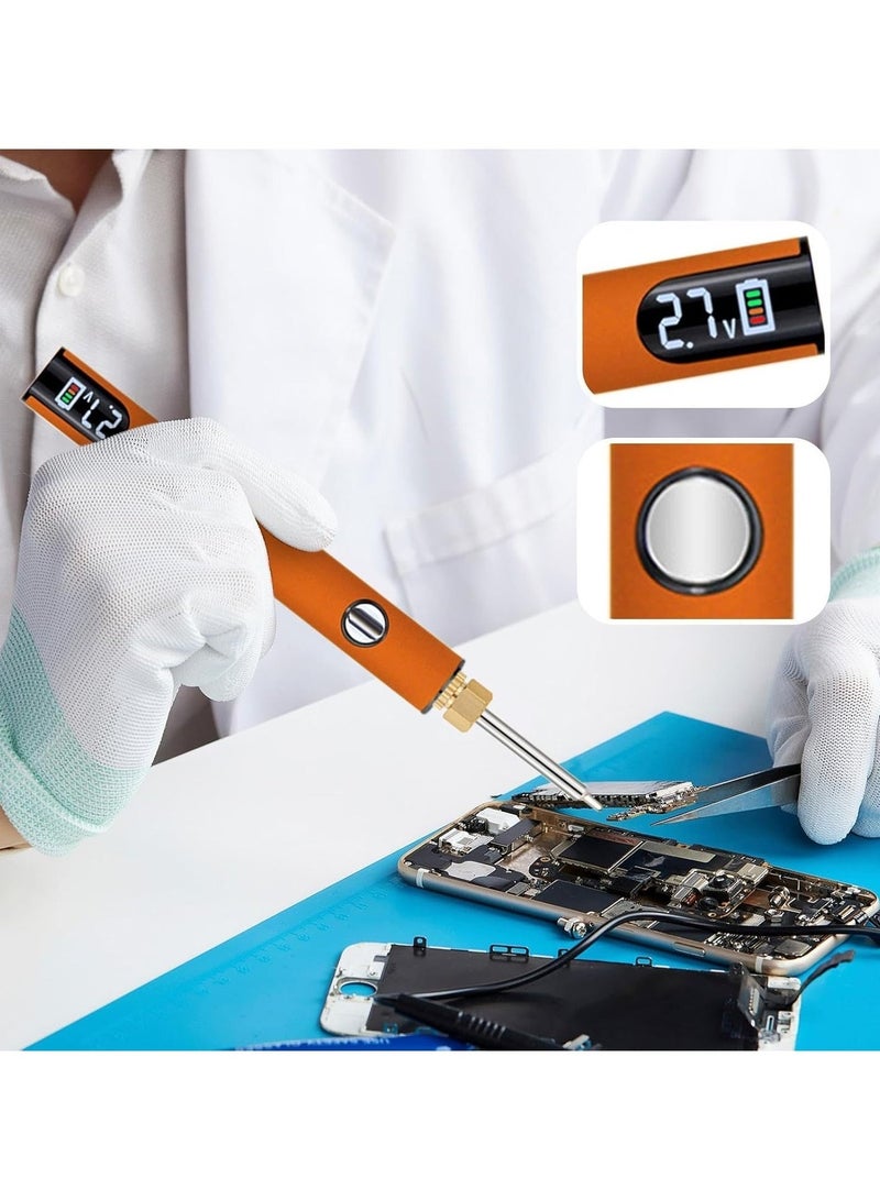 CMGTYYD. مجموعة الحديد اللاسلكي مع شاشة الكريستال السائل - USB C القابلة لإعادة الشحن الحديد الكهربائي شريط 1 الطرف قابل للتعديل في درجة الحرارة 200 C - 450 C ، حزمة لحام قلم الحديد الكهربائي المحمول (برتقالي) - Image 5