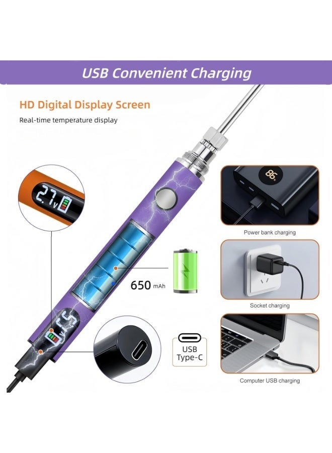 CMGTYYD. مجموعة الحديد اللاسلكي مع شاشة الكريستال السائل - USB C القابلة لإعادة الشحن الحديد الكهربائي شريط 1 الطرف قابل للتعديل في درجة الحرارة 200 C - 450 C ، حزمة لحام قلم الحديد الكهربائي المحمول (برتقالي) - Image 3