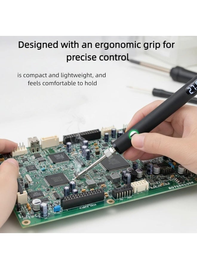 CMGTYYD. مجموعة الحديد اللاسلكي مع شاشة الكريستال السائل - USB C القابلة لإعادة الشحن الحديد الكهربائي شريط 1 الطرف قابل للتعديل في درجة الحرارة 200 C - 450 C ، حزمة لحام قلم الحديد الكهربائي المحمول (برتقالي) - Image 2