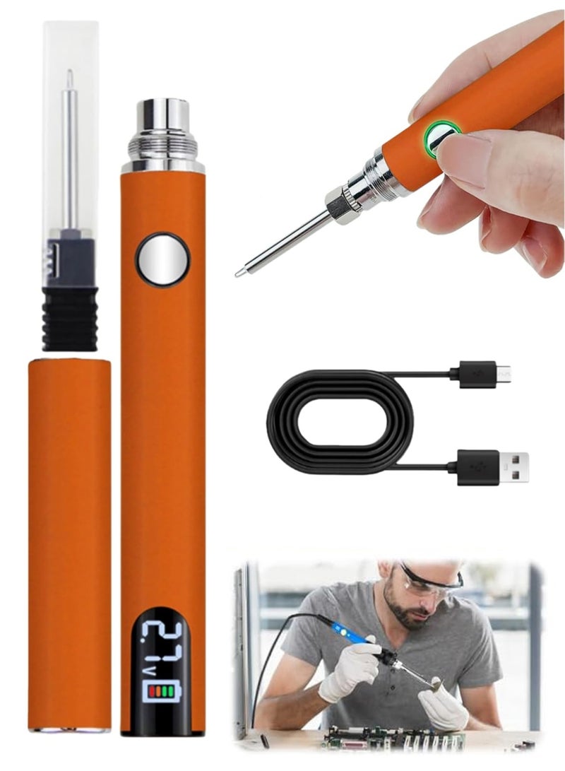 CMGTYYD. مجموعة الحديد اللاسلكي مع شاشة الكريستال السائل - USB C القابلة لإعادة الشحن الحديد الكهربائي شريط 1 الطرف قابل للتعديل في درجة الحرارة 200 C - 450 C ، حزمة لحام قلم الحديد الكهربائي المحمول (برتقالي) - Image 1