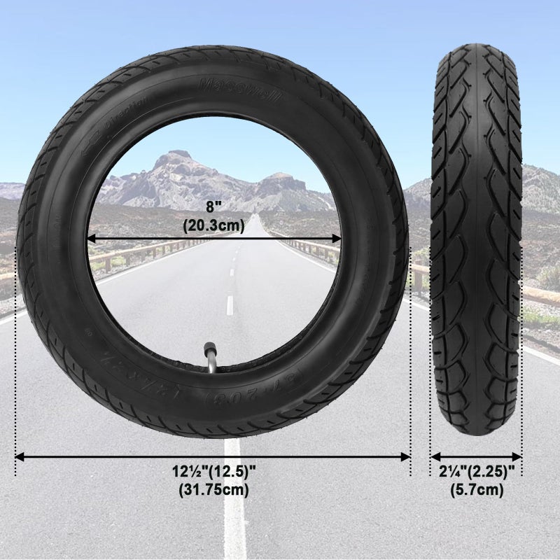 Wadoy 12 1/2 x 2 1/4 (12.5x2.25) Scooter Tire u0026 Inner Tube Set, Heavy Duty Thorn Resistant 12.5'' x 1.75/2.15 Front Wheel Tire with Angled Valve Stem Compatible with BOB Stroller Currie GT Electric Scooters - Image 2