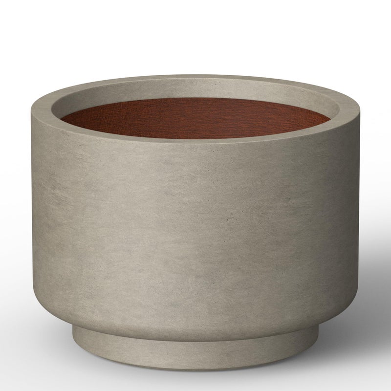 Kante 9.8 Inch Dia Concrete Planter, Round Pedestal Design Garden Pot for Indoor Outdoor Plants, Modern Flower Pot with Drainage Hole, Weathered Concrete Finish with Painted Interior - Image 1