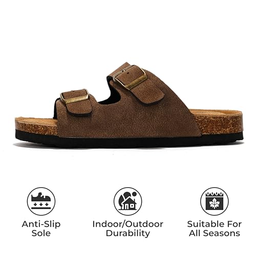 Project Cloud Genuine Leather Slides For Kids - Natural Cork Footbed Summer Sandals Beach Slide Sandals for Girls & Boys - Non-Slip Boys & Girls Sandals (Little Venita, BRWNSUGACT,13) - Image 3