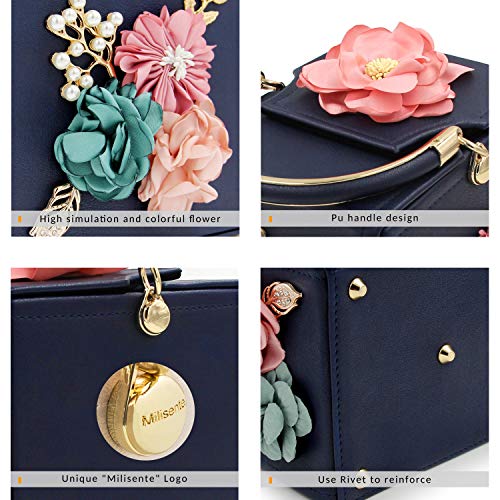 Milisente Evening Clutch Bag for Women Floral Square Box Evening Bags Crossbody Shoulder handBags Flower Wedding Clutch Purse(Navy Blue) - Image 4