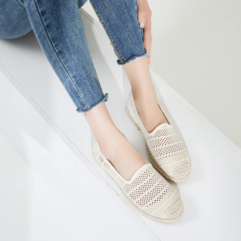 BABUDOG Women's Breathable Mesh Flats Shoes, Soft Loafers Flats, White Slip on Shoes Loafers(Beige.US8) - Image 2