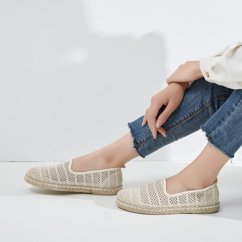 BABUDOG Women's Breathable Mesh Flats Shoes, Soft Loafers Flats, White Slip on Shoes Loafers(Beige.US8) - Image 3