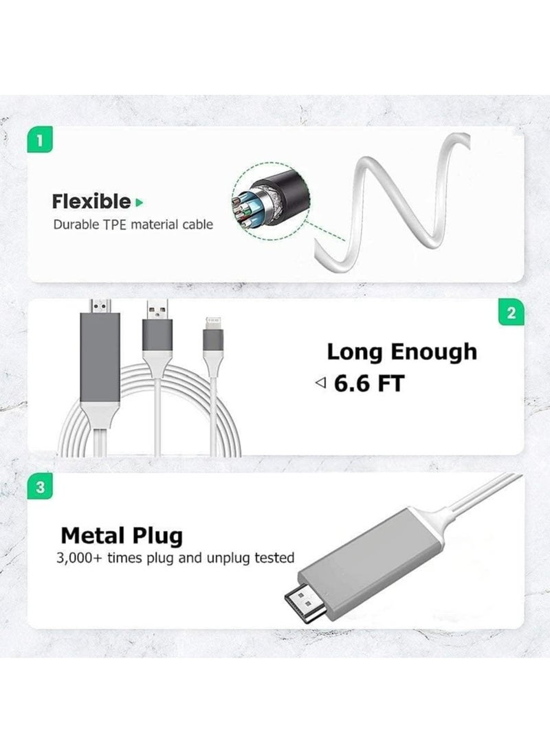 Generic - Lightning to HDMI Cable Adapter Compatible with iPhone iPad, 6.6FT [MFi Certified] Lightning to Digital AV Adapter 1080P HDTV Connector Cable for iPhone iPad to TV Projector Monitor - Image 1
