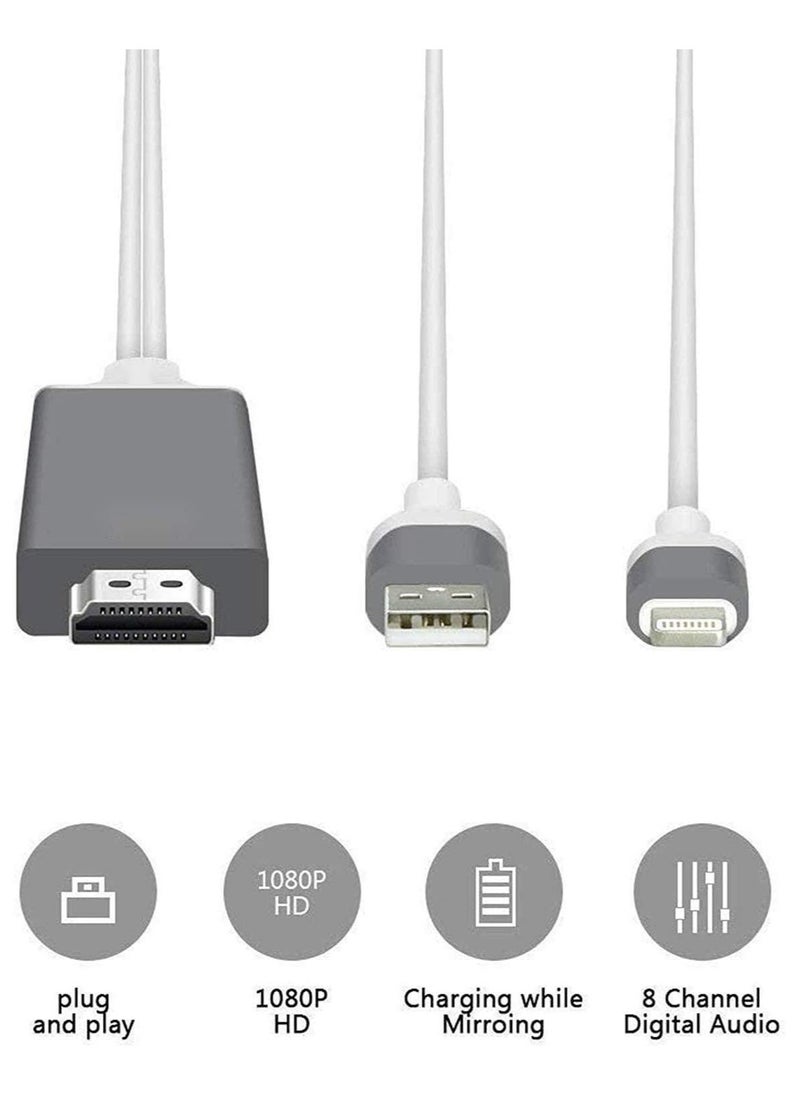 Generic - Lightning to HDMI Cable Adapter Compatible with iPhone iPad, 6.6FT [MFi Certified] Lightning to Digital AV Adapter 1080P HDTV Connector Cable for iPhone iPad to TV Projector Monitor - Image 1