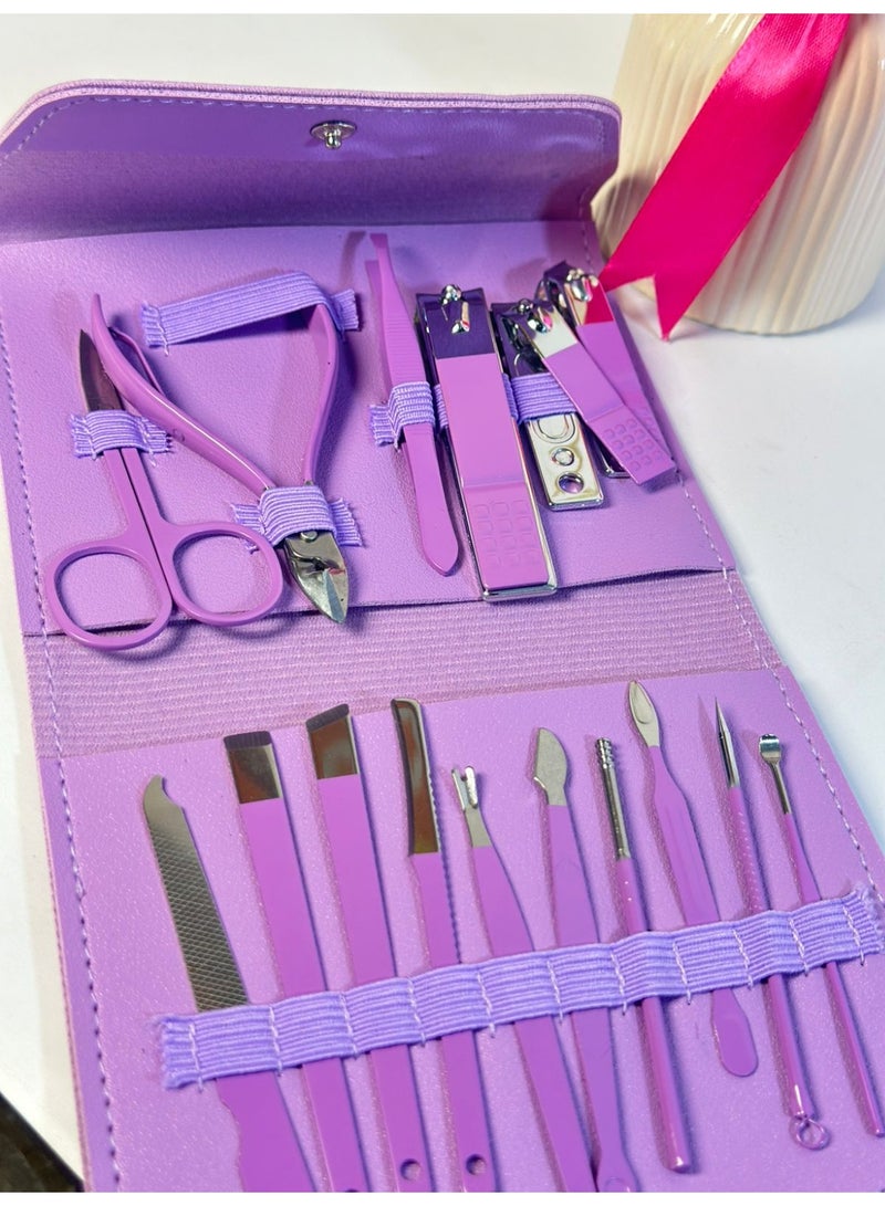 16 Pieces Nail Clipper Set Professional Grooming Kit Manicure and Pedicure Multicolor - Image 2
