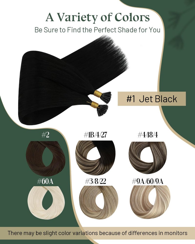 Ugeat Black I Tip Hair Extensions Human Hair Long Length 24 Inch Jet Black Itip Human Hair Extensions Flexible I Tip Reusable No Damage for Women Daily Life 50S - Image 5