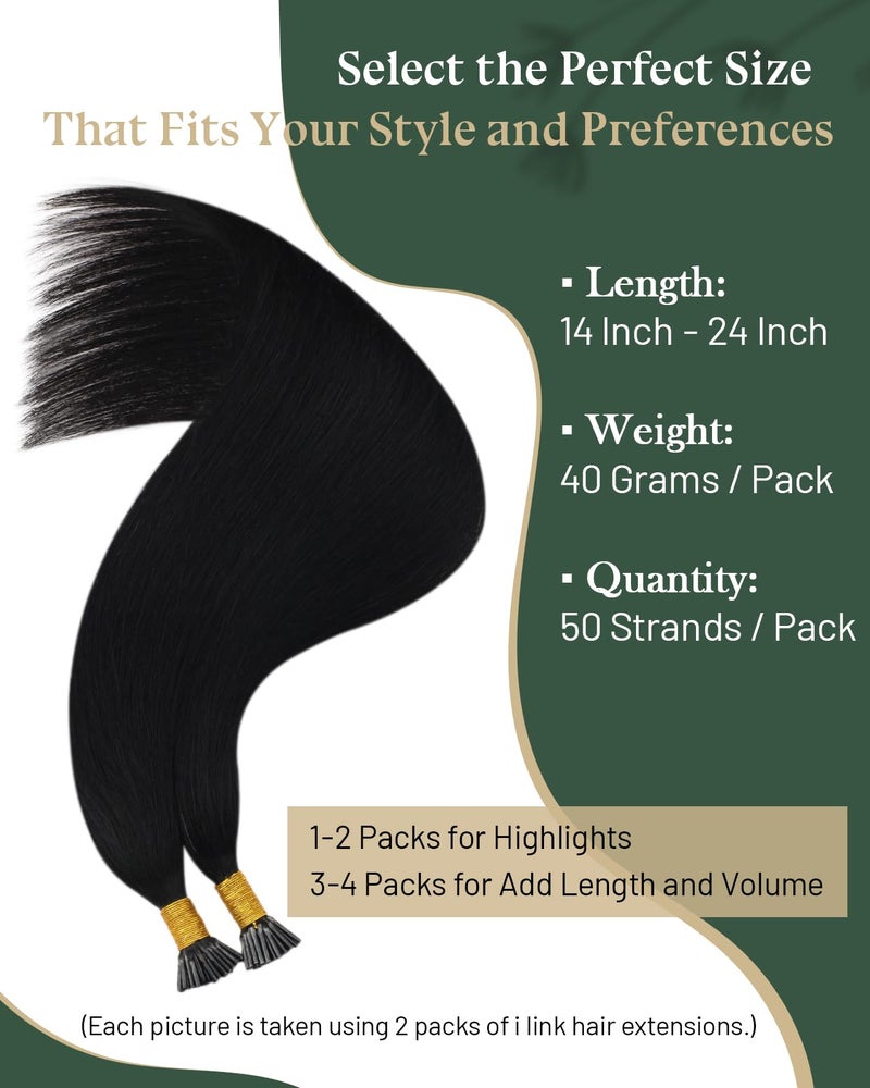 Ugeat Black I Tip Hair Extensions Human Hair Long Length 24 Inch Jet Black Itip Human Hair Extensions Flexible I Tip Reusable No Damage for Women Daily Life 50S - Image 4