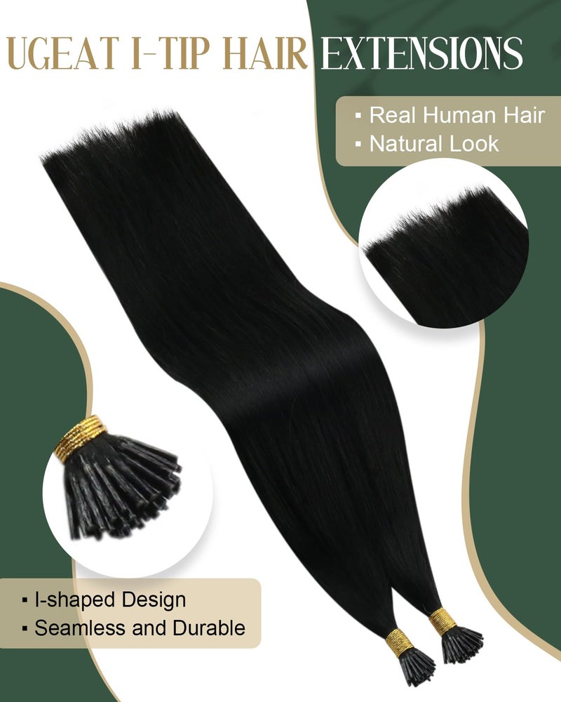 Ugeat Black I Tip Hair Extensions Human Hair Long Length 24 Inch Jet Black Itip Human Hair Extensions Flexible I Tip Reusable No Damage for Women Daily Life 50S - Image 2