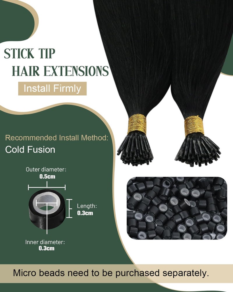 Ugeat Black I Tip Hair Extensions Human Hair Long Length 24 Inch Jet Black Itip Human Hair Extensions Flexible I Tip Reusable No Damage for Women Daily Life 50S - Image 3