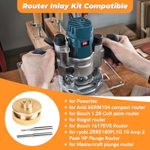 ALOCS 71333 Router Bits Solid Brass Inlay Kit for 1/4 Templates for High RPM Routing, Includes 1/8" Carbide Router Bit/Cutter + 1/4" Shank, Universal Bushing, Retainer Nut, Collar and Alignment Pin - Image 2