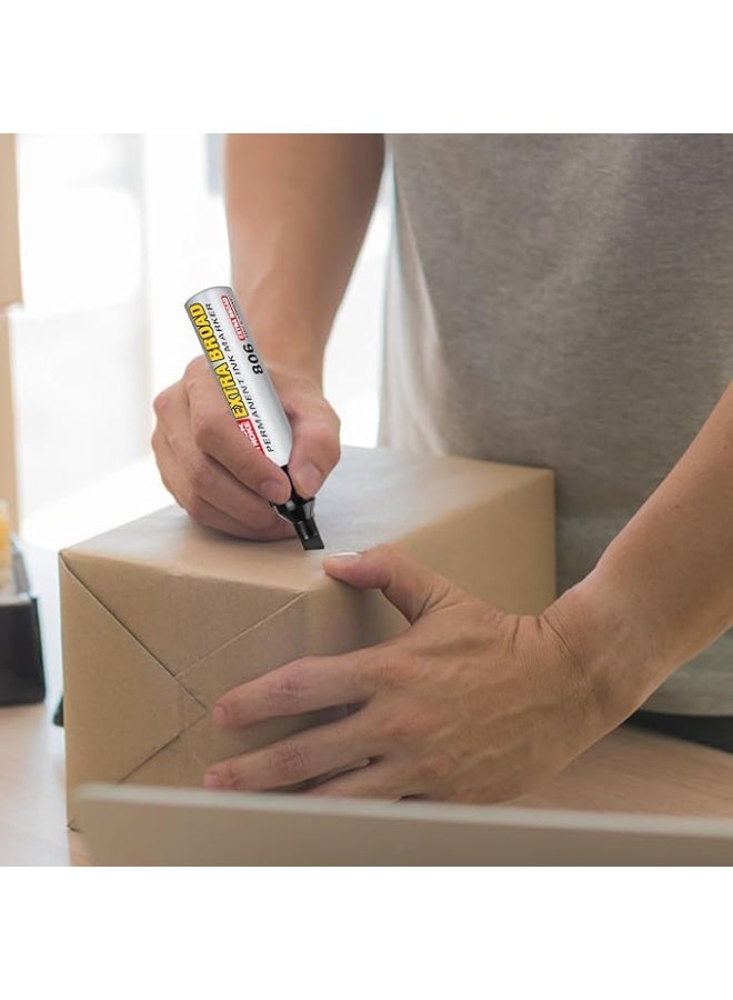 Extra Pack of 6 Permanent Marker Pens, Permanent Marker Black, Wedge Tip, Bold Pen Tip, Black, Waterproof Pen for Cardboard, Plastic, Wood, Metal, Glass, Stone, Canvas - Image 5