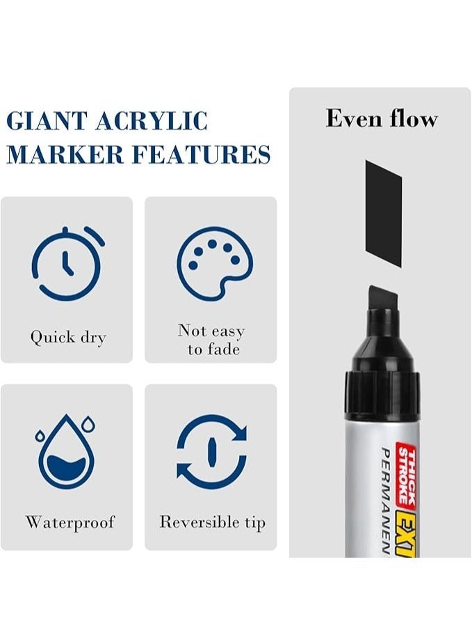 Extra Pack of 6 Permanent Marker Pens, Permanent Marker Black, Wedge Tip, Bold Pen Tip, Black, Waterproof Pen for Cardboard, Plastic, Wood, Metal, Glass, Stone, Canvas - Image 4