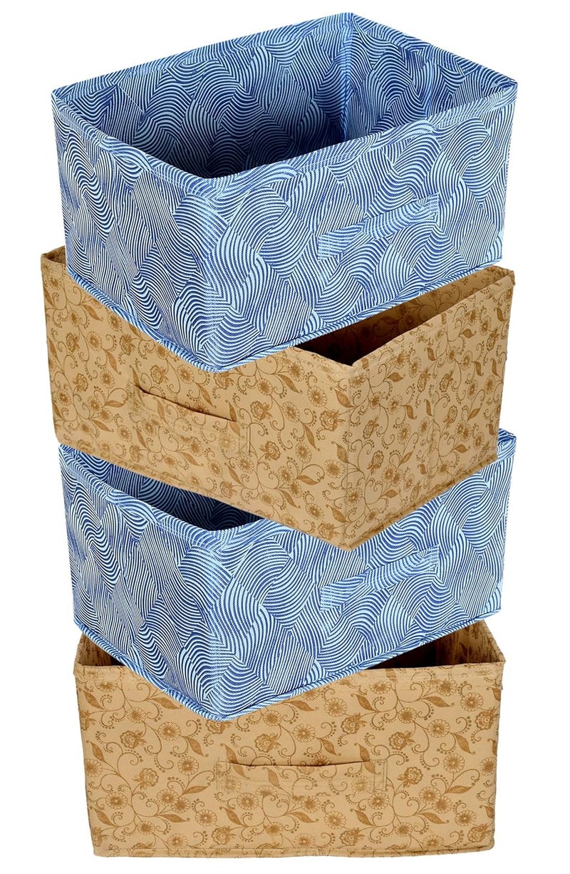 Kuber Industries Laheriya Metalic Print Non Woven Fabric 4Replacement Drawer Storage And Cloth Organizer Unit for Closet Blue BeigeKUBMART16002 - Image 1