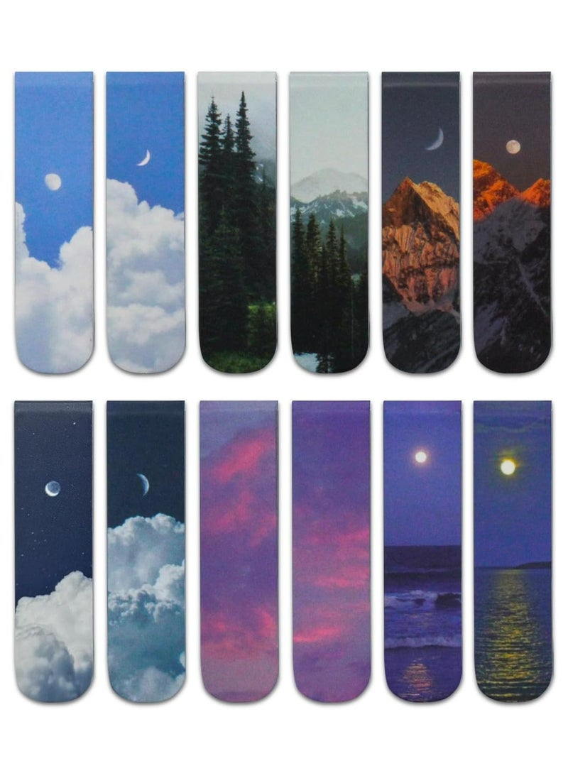 Oasisgalore 12PCS Book Markers, Scenery Magnetic Bookmarks for Women and Men, Magnet Bookmark Clips Book Marks for Reading, Aesthetic Bookmark for Writer Reader Learner  - Image 1