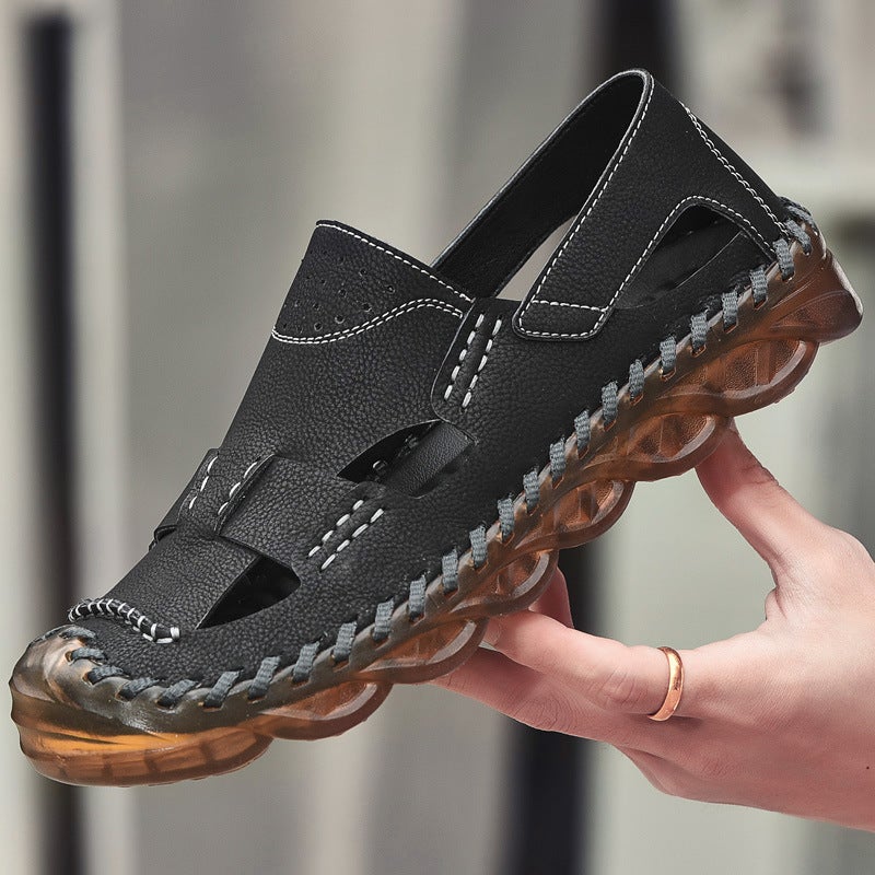 2023 Men'S Shoes Style Baotou Cowhide Breathable Sandals Outdoor Beach Shoes Hollow Foot Driving Shoes - Image 2
