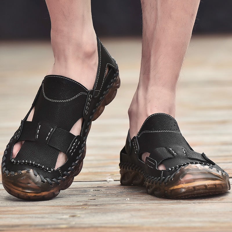 2023 Men'S Shoes Style Baotou Cowhide Breathable Sandals Outdoor Beach Shoes Hollow Foot Driving Shoes - Image 5