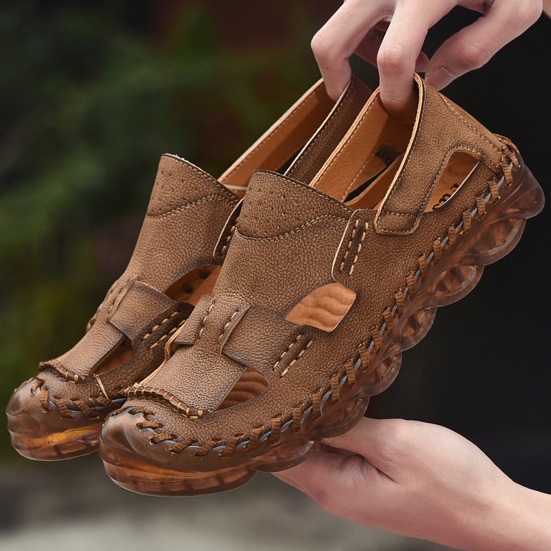 2023 Men'S Shoes Style Baotou Cowhide Breathable Sandals Outdoor Beach Shoes Hollow Foot Driving Shoes - Image 3